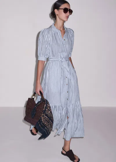 Me+em Cheesecloth Stripe Midi Shirt Dress + Belt Navy-white In Blue