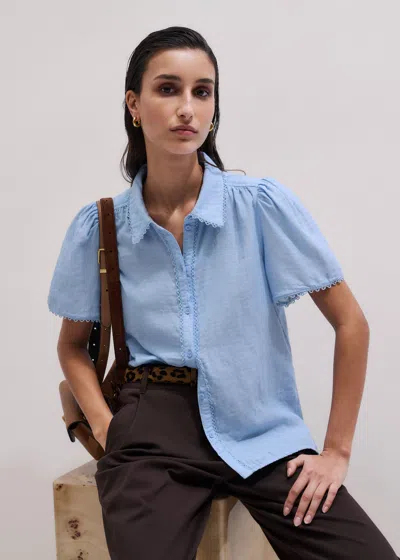 Me+em Cheesecloth Trim Detail Blouse Cloud Chambray Blue