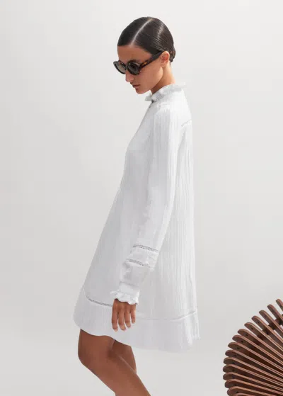 Me+em Cheesecloth Trim Detail Short Swing Dress In Soft White