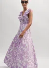 Me+em Cheesecloth Tulip Print Full-length Dress In Soft White/sherbet Lilac