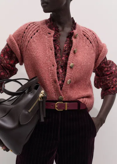 Me+em Chunky Alpaca Button Through Straight Knit Tee Smoke Rose Pink Melange
