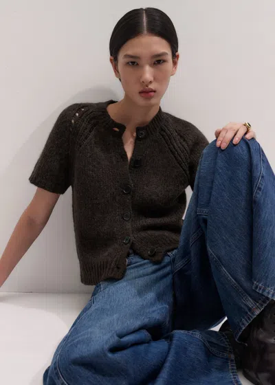 Me+em Chunky Alpaca Button Through Straight Knit Tee Warm Chocolate Melange In Brown