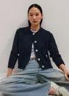 Me+em Chunky Cotton Bracelet Sleeve Crop Cardigan In Navy