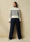 Me+em Chunky Cotton Merino High Neck Sweater In Cream/navy