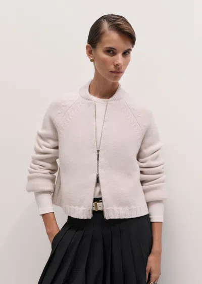 Me+em Chunky Wool Cotton Knit Bomber Macadamia Cream In Neutral