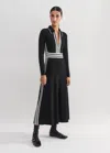 Me+em Collared Stripe Panelled Knit Maxi Dress In Black/cream