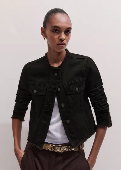 Me+em Collarless Denim Jacket Brown Black Wash