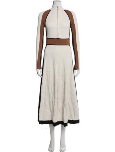 Pre-owned Me+em Colorblock Pattern Long Dress In White