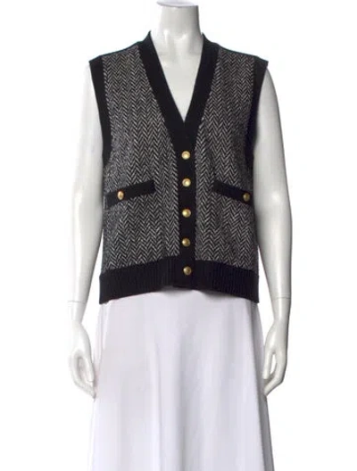 Pre-owned Me+em Colorblock Pattern V-neck Sweater In Black