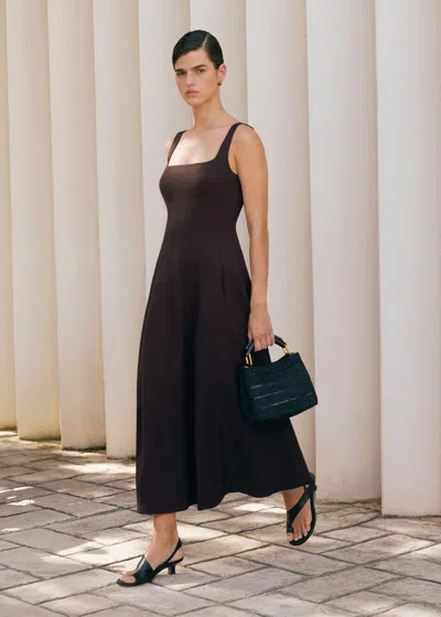 Me+em Contour Seamed Maxi Dress Cocoa Brown In Blue