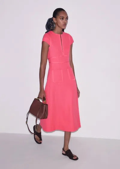 Me+em Contrast Binding Fit And Flare Midi Dress Candy Coral In Pink