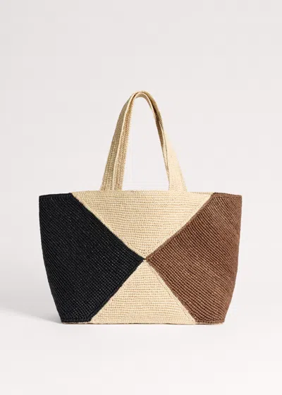 Me+em Contrast Raffia Tote Natural/black/brown In Multi