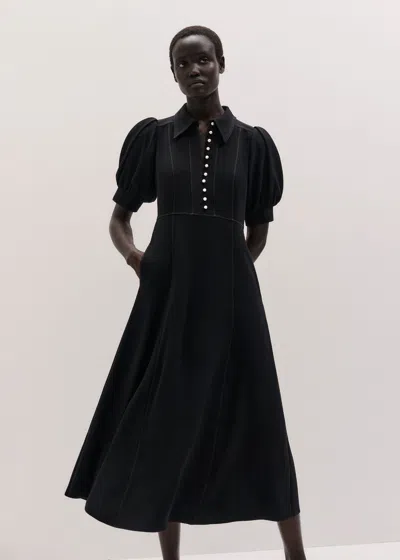 Me+em Contrast Stitch Fit And Flare Midi Shirt Dress Black