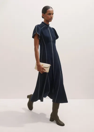 Me+em Contrast Stitch Midi Dress Navy In Blue
