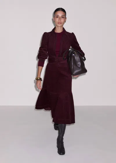Me+em Cord Desk To Dinner Fit And Flare Midi Dress + Belt Merlot In Brown