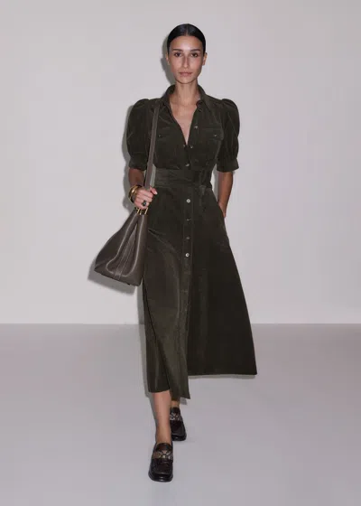 Me+em Cord Fit And Flare Maxi Shirt Dress + Tie Rich Olive Green