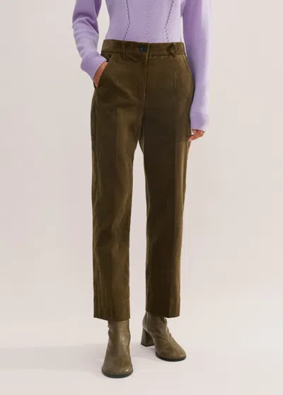 Me+em Cord Slim Crop Pant In Bronzed Green