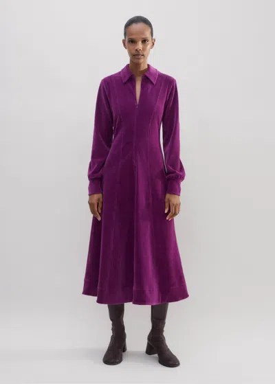 Me+em Cord Velour Fit And Flare Midi Dress In Deep Winter Iris