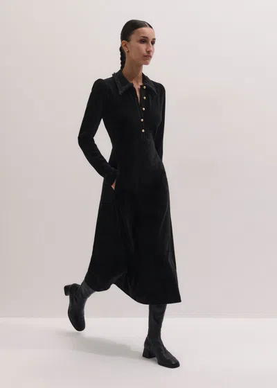 Me+em Cord Velour Lurex Trim Midi Dress Black In Blue