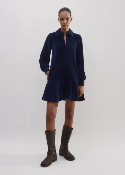 Me+em Cord Velour Shift Dress In Ink Blue