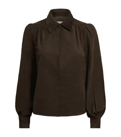 Me+em Corduroy Zip-neck Blouse In Brown