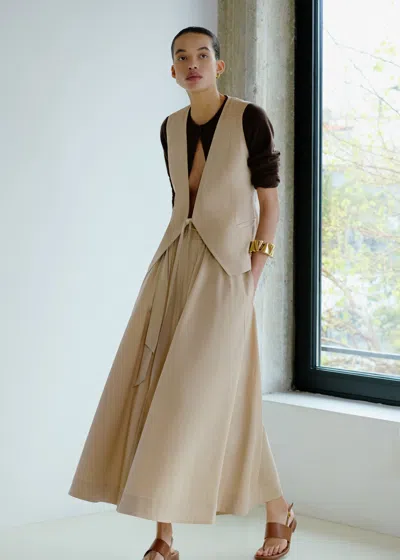 Me+em Cotton A Line Maxi Skirt + Belt Warm Stone In Gold