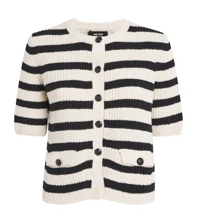 Me+em Cotton-blend Bouclé Stripe Cardigan In White