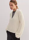 Me+em Cotton-blend Chunky Rib V-neck Jumper In Cream
