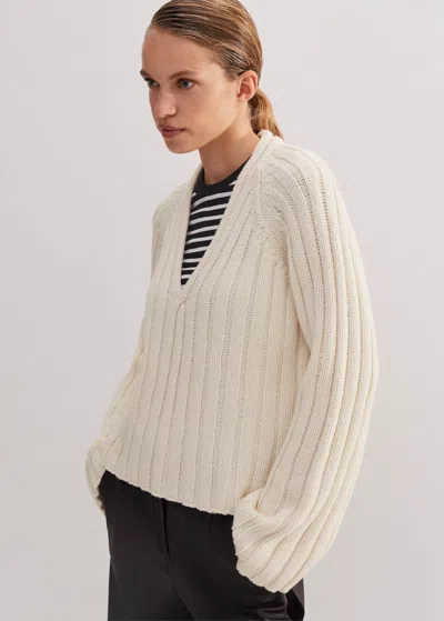 Me+em Cotton-blend Chunky Rib V-neck Jumper In Cream