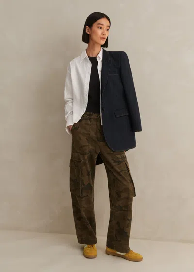 Me+em Cotton Blend Denim Sharp Shoulder Blazer In Indigo