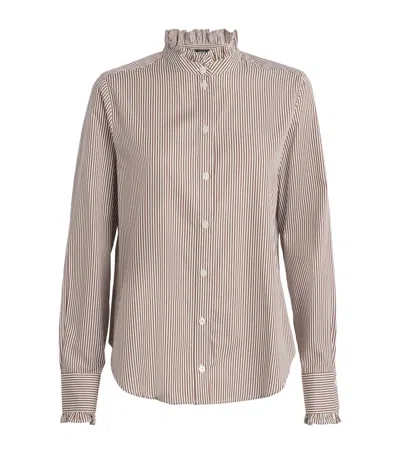 Me+em Cotton-blend Ruffled Stripe Shirt In Brown