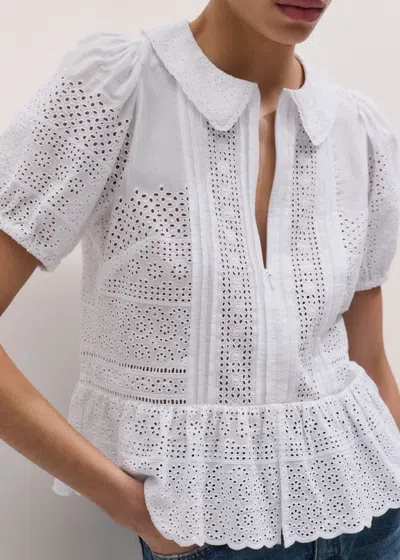 Me+em Cotton Broderie Boxy Peplum Top Soft White
