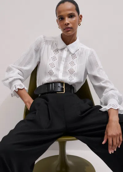 Me+em Cotton Broderie Detail Straight Shirt Soft White