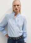 Me+em Cotton Broderie Trim Detail Blouse In Chambray Blue