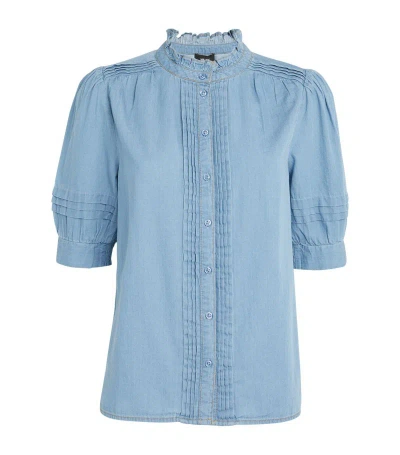 Me+em Cotton Chambray Blouse In Blue