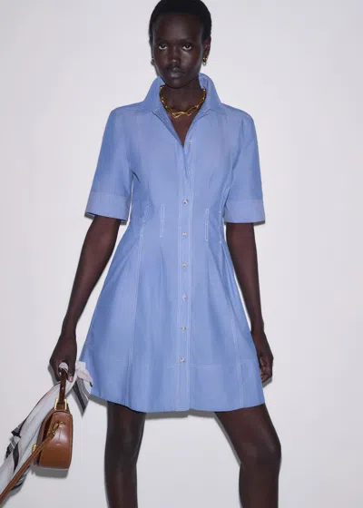 Me+em Cotton Chambray Mini Shirt Dress + Belt Chambray Blue