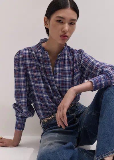 Me+em Cotton Check Blouse Blue Multi