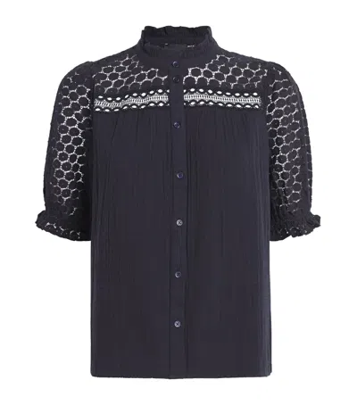 Me+em Cotton Cheesecloth Blouse In Navy