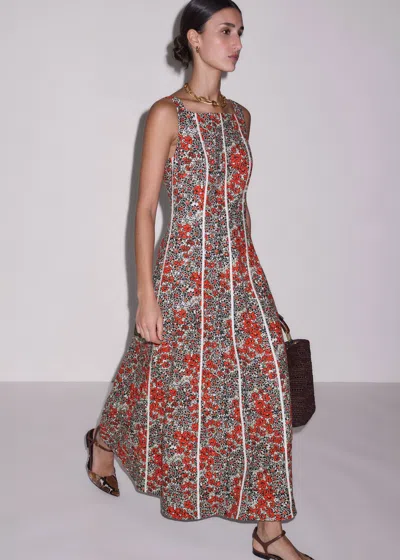 Me+em Cotton Collaged Meadow Print Maxi Dress Orange-multi
