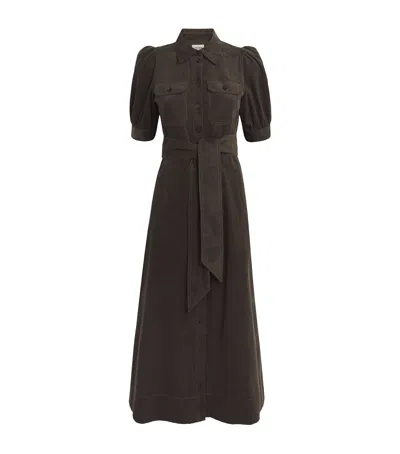 Me+em Cotton Corduroy Midi Shirt Dress In Green