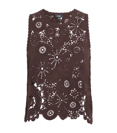 Me+em Cotton Crochet Top In Brown