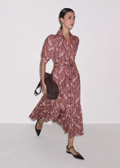 Me+em Cotton Dotted Floral Paisley Midi Shirt Dress + Belt Brown Multi