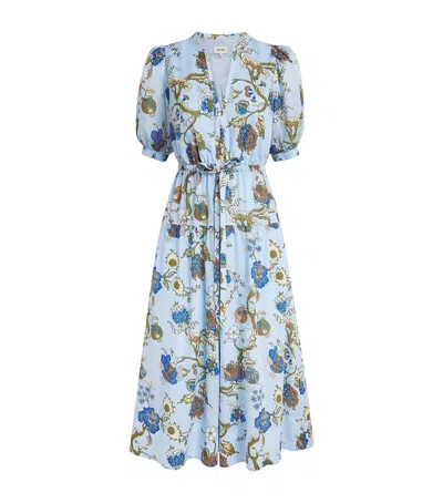 Me+em Cotton Floral Garden Print Midi Dress In Blue