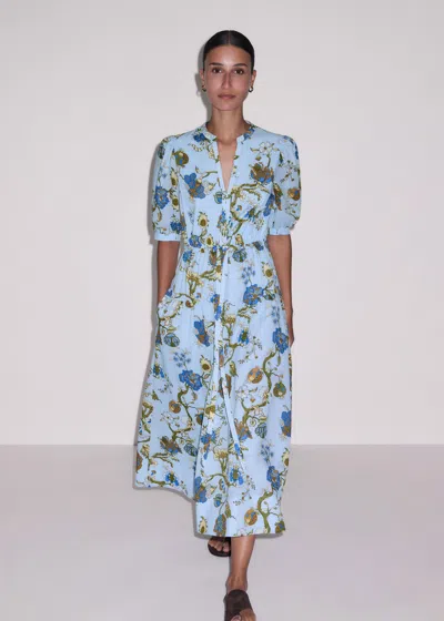 Me+em Cotton Floral Garden Print Midi Dress Blue-white In Multi