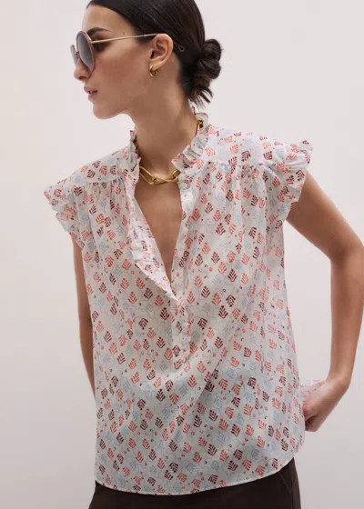 Me+em Cotton Geo Leaves Print Top Light Cream-multi