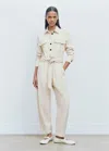 Me+em Cotton Herringbone Utility Jumpsuit In Ecru