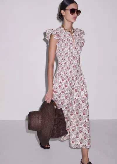 Me+em Cotton In Bloom Floral Print Midi Dress Orange-multi