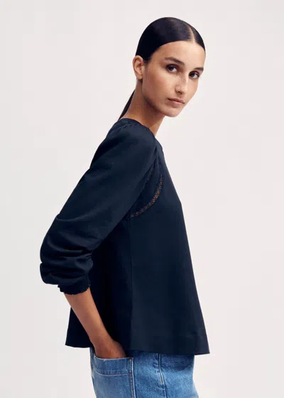 Me+em Cotton Lace Insert Swing Top In Navy