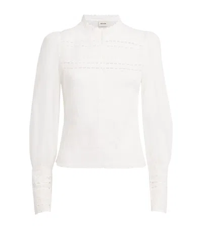Me+em Cotton Lace Shirred Blouse In White