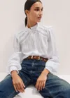 Me+em Cotton Shirred Lace Trim Top In Soft White